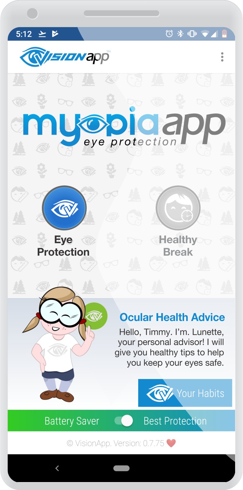 Myopia.app home screen